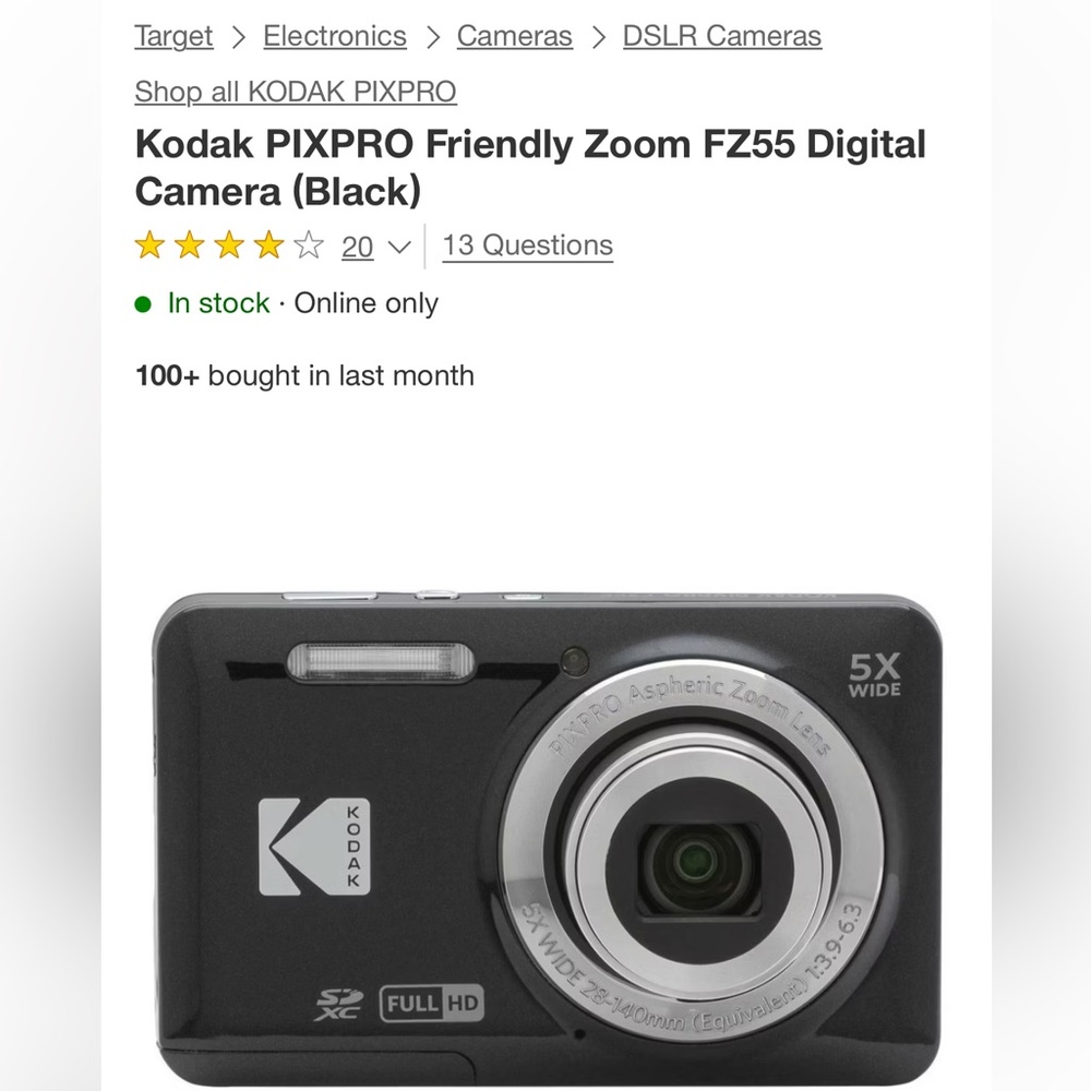 Kodak PIXPRO FZ55 Compact Digital Camera - Black